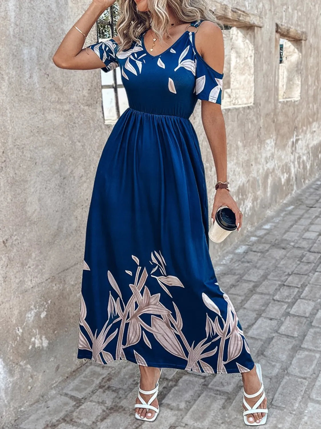 Printed Cold Shoulder Dress - Blushé Belle