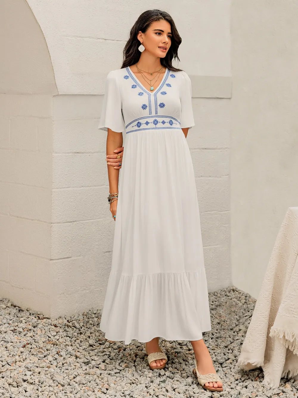 Ruffled Hem V-Neck Flutter Sleeve Dress - Blushé Belle