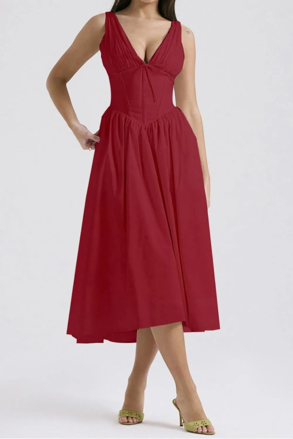 Ruched V-Neck Sleeveless Dress with Pockets - Blushé Belle
