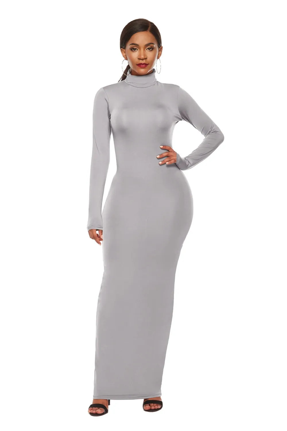 Mock Neck Long Sleeve Maxi Slim Dress - Blushé Belle