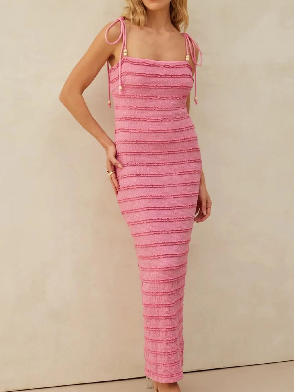 Frill Tie-Shoulder Maxi Dress - Blushé Belle