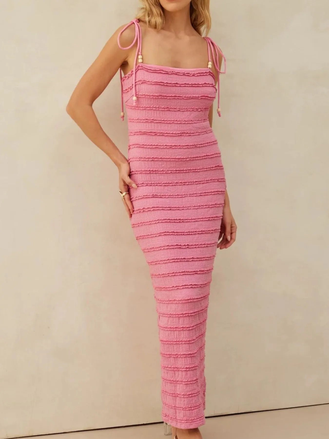 Frill Tie-Shoulder Maxi Dress - Blushé Belle
