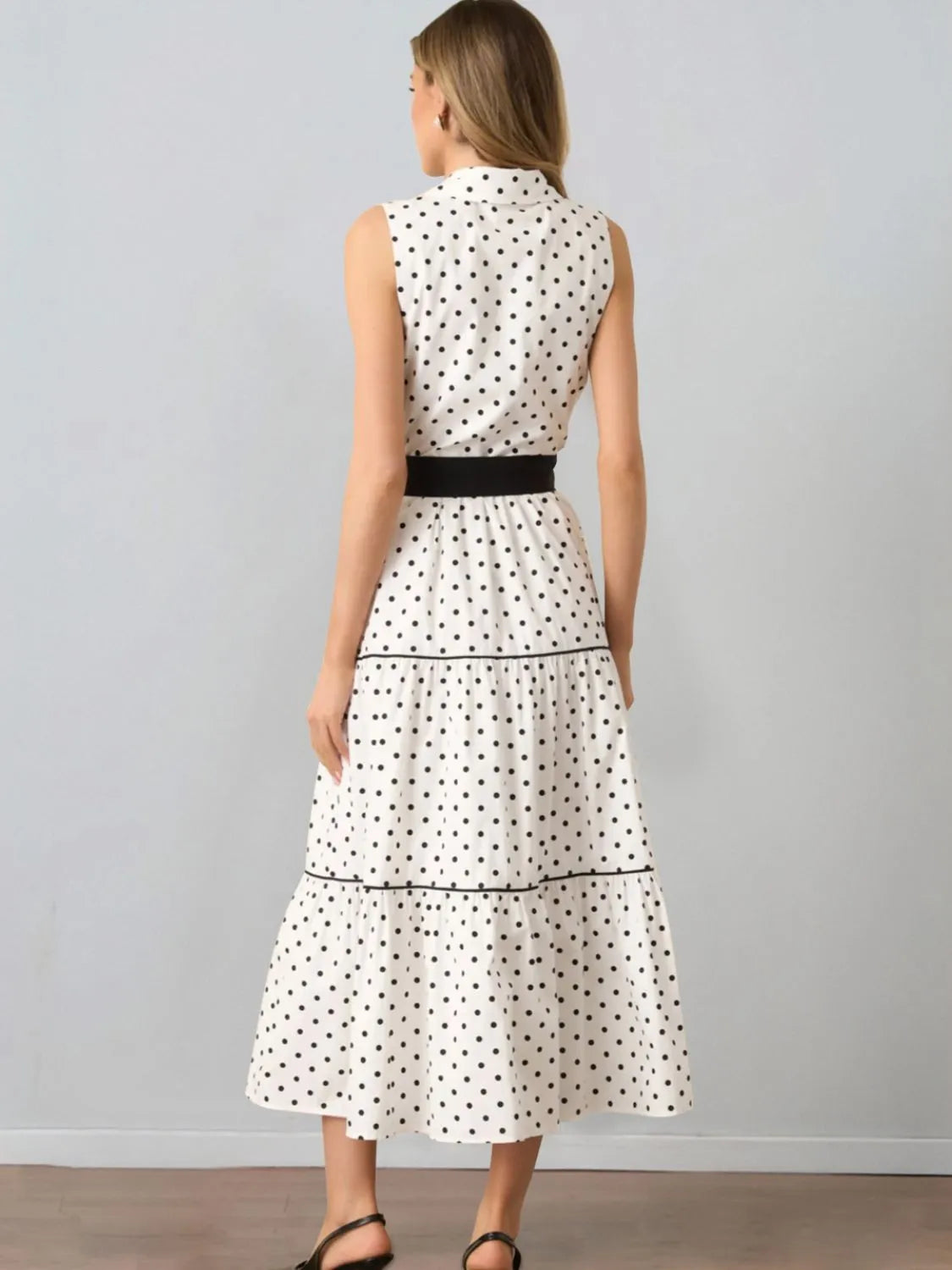 Polka Dot Sleeveless Midi Shirt Dress - Blushé Belle