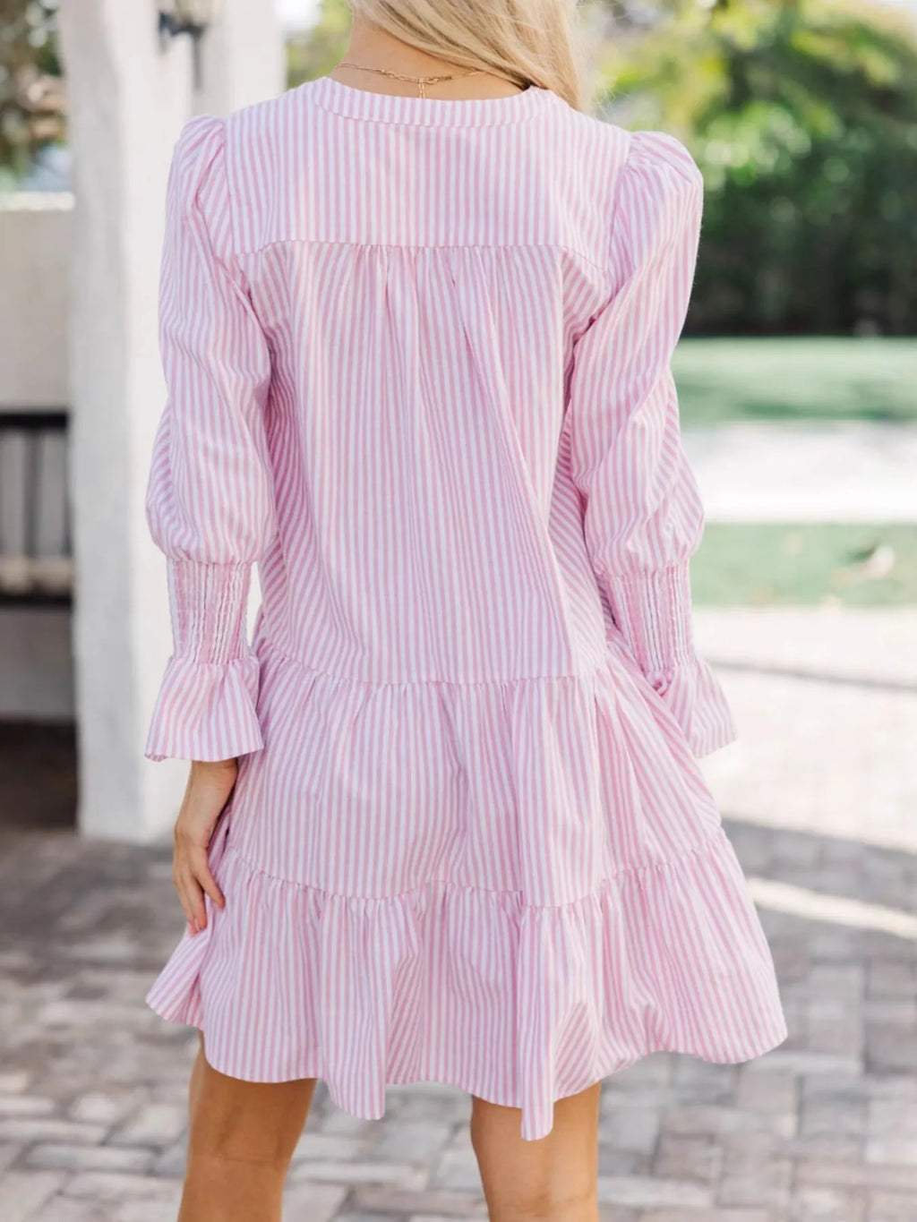 Striped Tiered Flounce Sleeve Shirt Dress - Blushé Belle