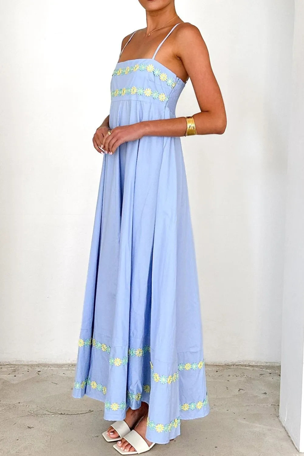 Floral Embroidered Spaghetti Strap Maxi Dress - Blushé Belle