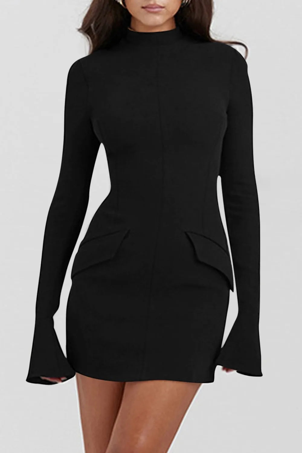 Mock Neck Long Sleeve Mini Dress - Blushé Belle