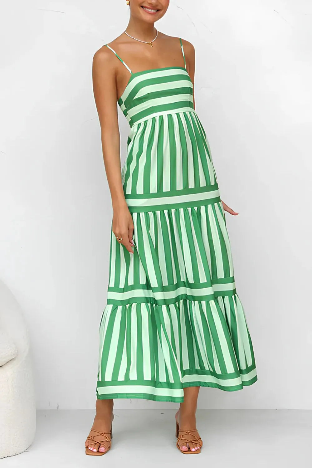 Striped Tiered Maxi Cami Dress - Blushé Belle