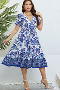 Honey Floral Flounce Sleeve Surplice Dress - Blushé Belle