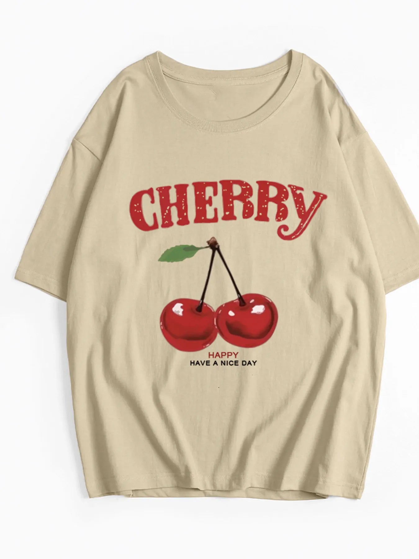 Plus Size Cherry Graphic Round Neck Short Sleeve T-Shirt - Blushé Belle