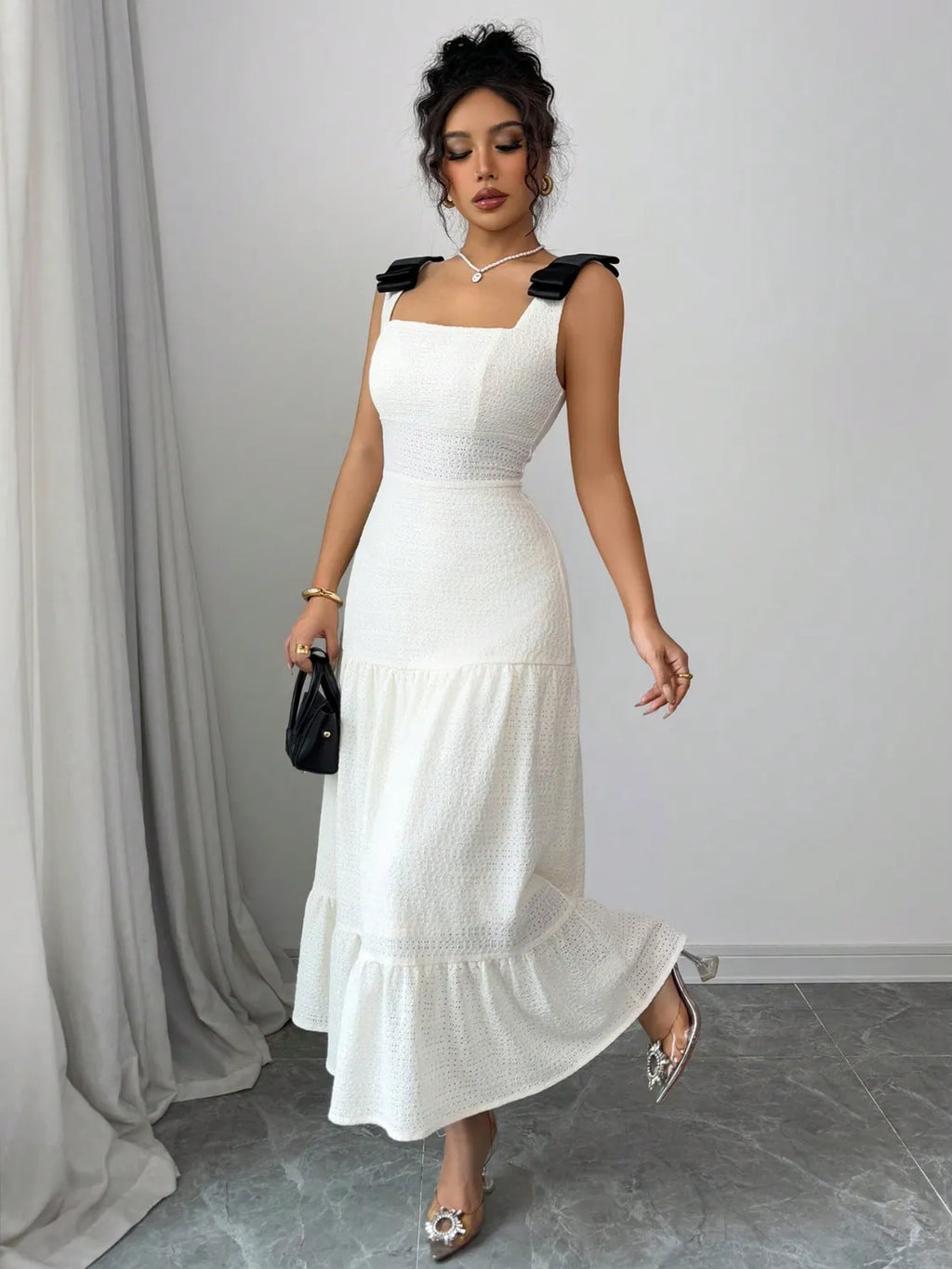 Square Neck Wide Strap Dress - Blushé Belle