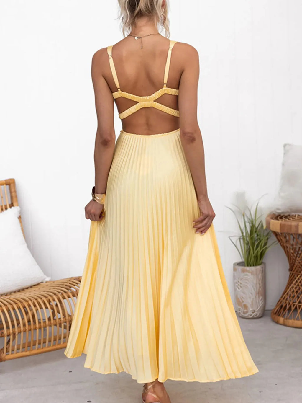 Pleated V-Neck Sleeveless Maxi Dress - Blushé Belle