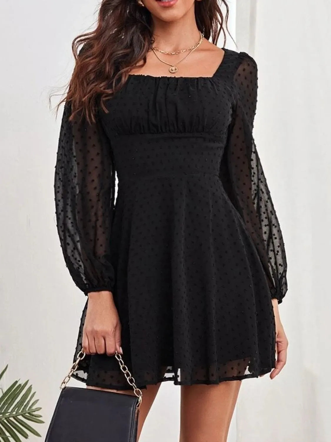 Swiss Dot Long Sleeve Mini Dress - Blushé Belle