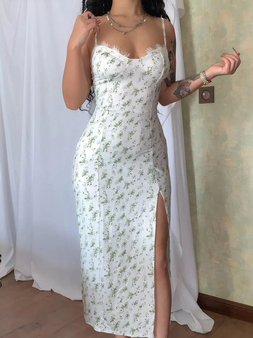 Split Printed Sweetheart Neck Cami Dress - Blushé Belle