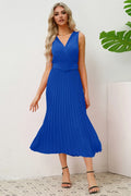 Surplice Sleeveless Midi Pleated Dress - Blushé Belle