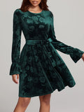 Tied Flower Print Round Neck Flounce Sleeve Dress - Blushé Belle