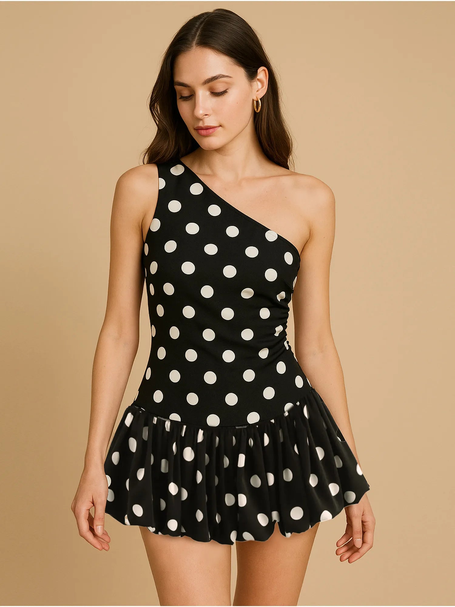 One-Shoulder Polka Dot Mini Dress - Blushé Belle