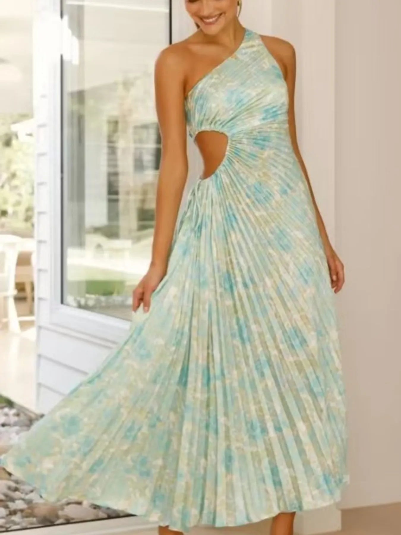 Full Size Single Shoulder Pleated Midi Dress Plus Size - Blushé Belle
