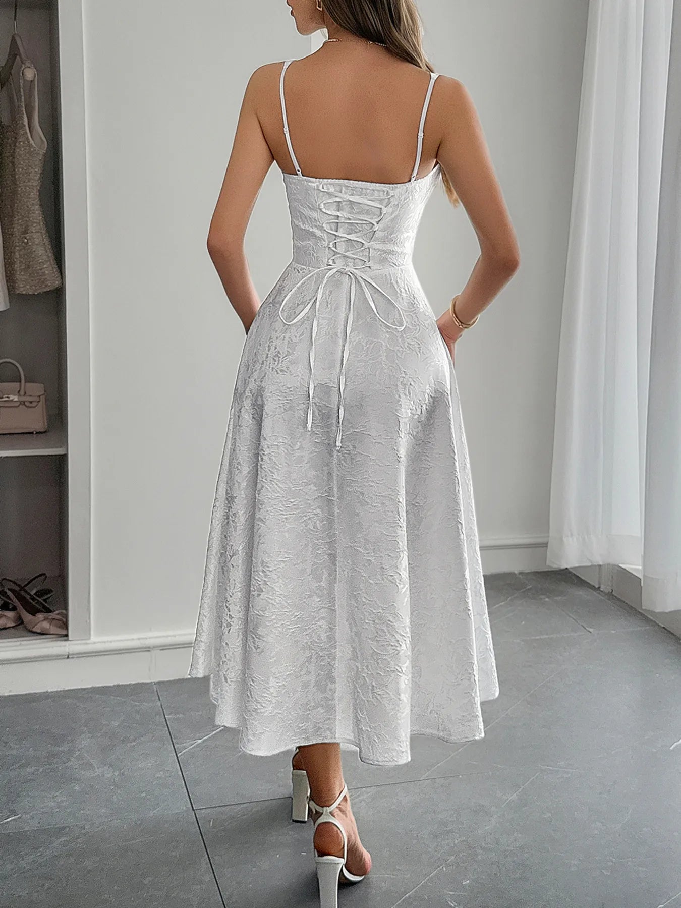 Lace-Up Sleeveless Midi Dress - Blushé Belle