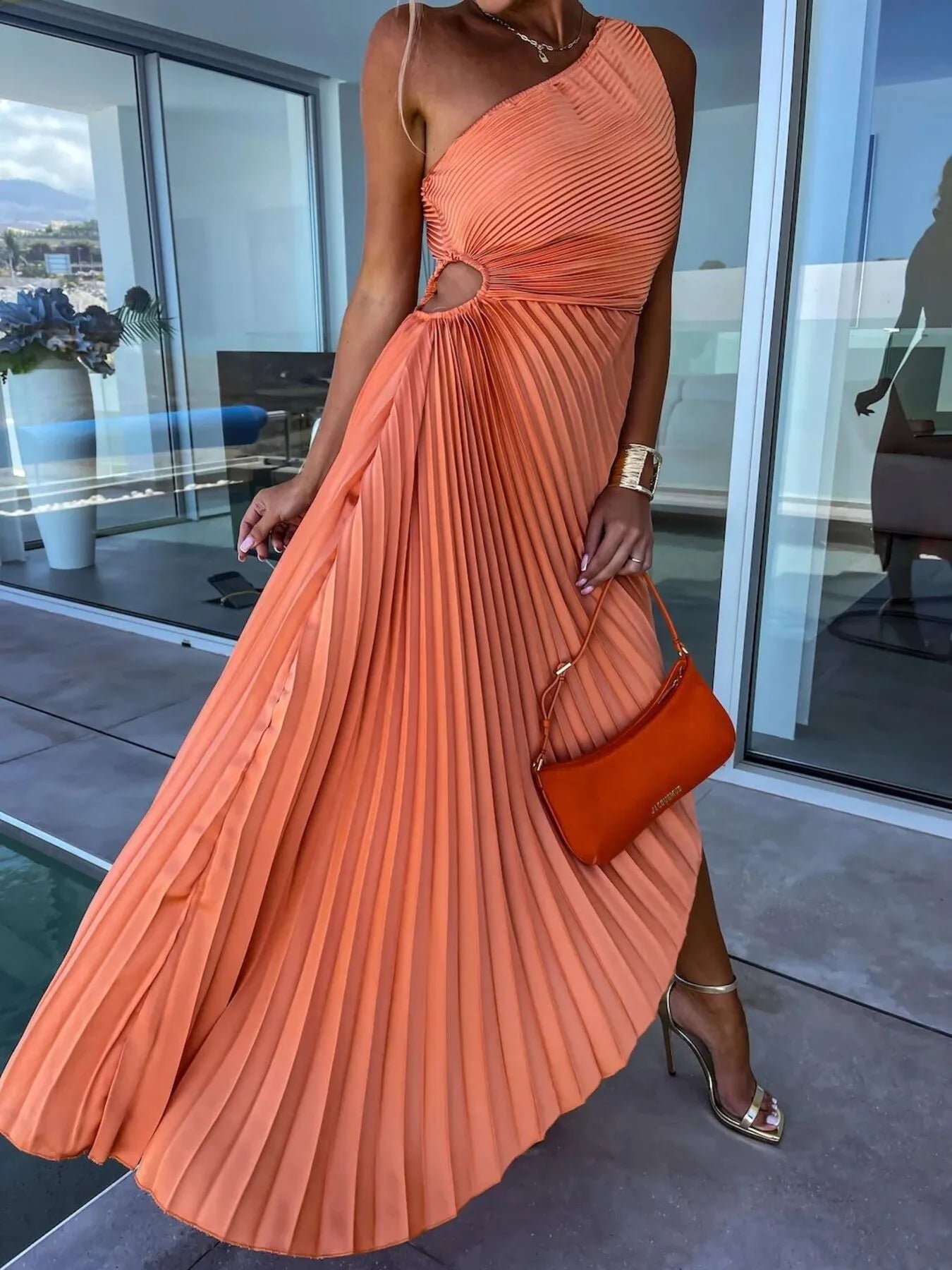 Full Size Single Shoulder Pleated Midi Dress Plus Size - Blushé Belle