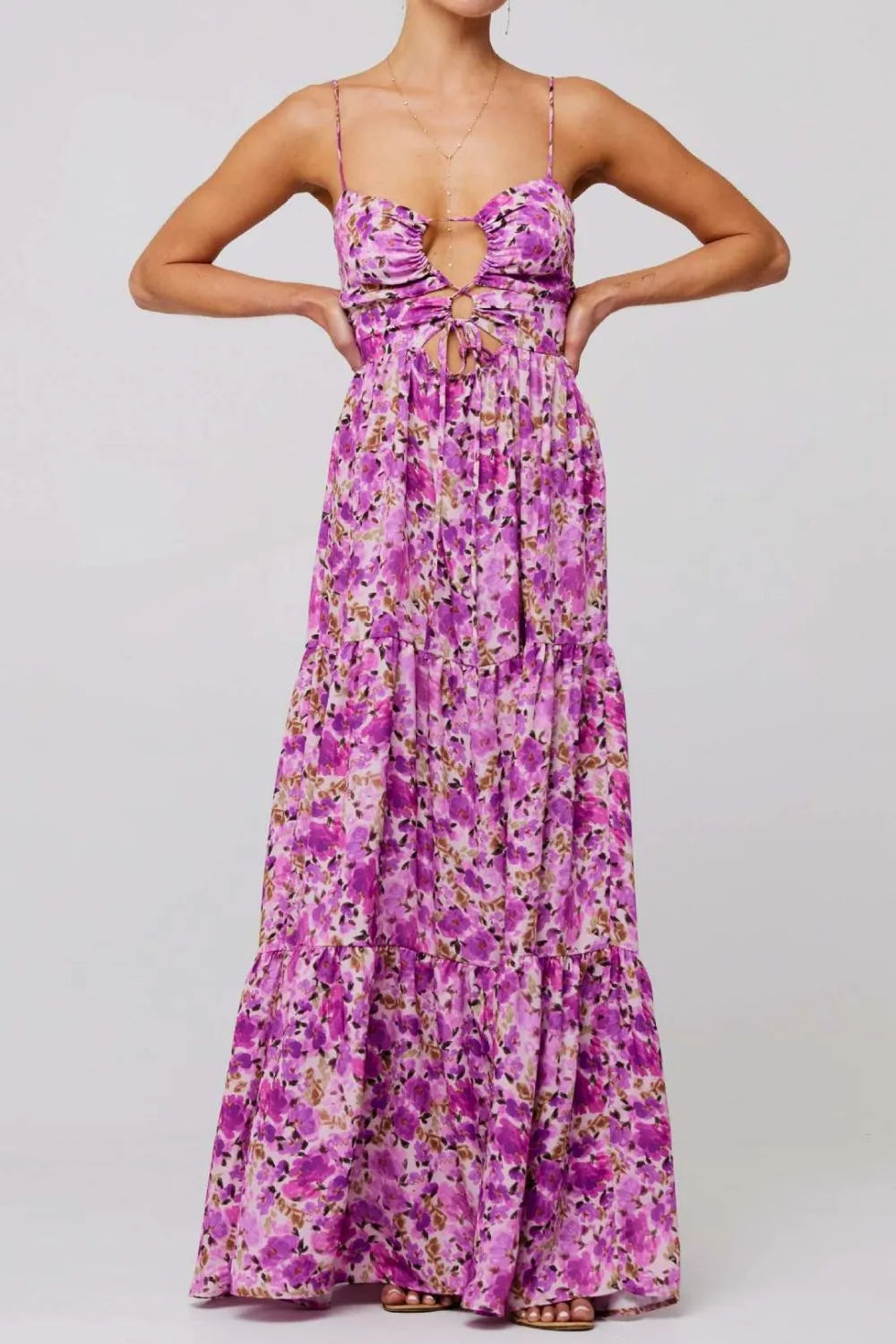 Floral Print Tie Front Tiered Maxi Dress - Blushé Belle