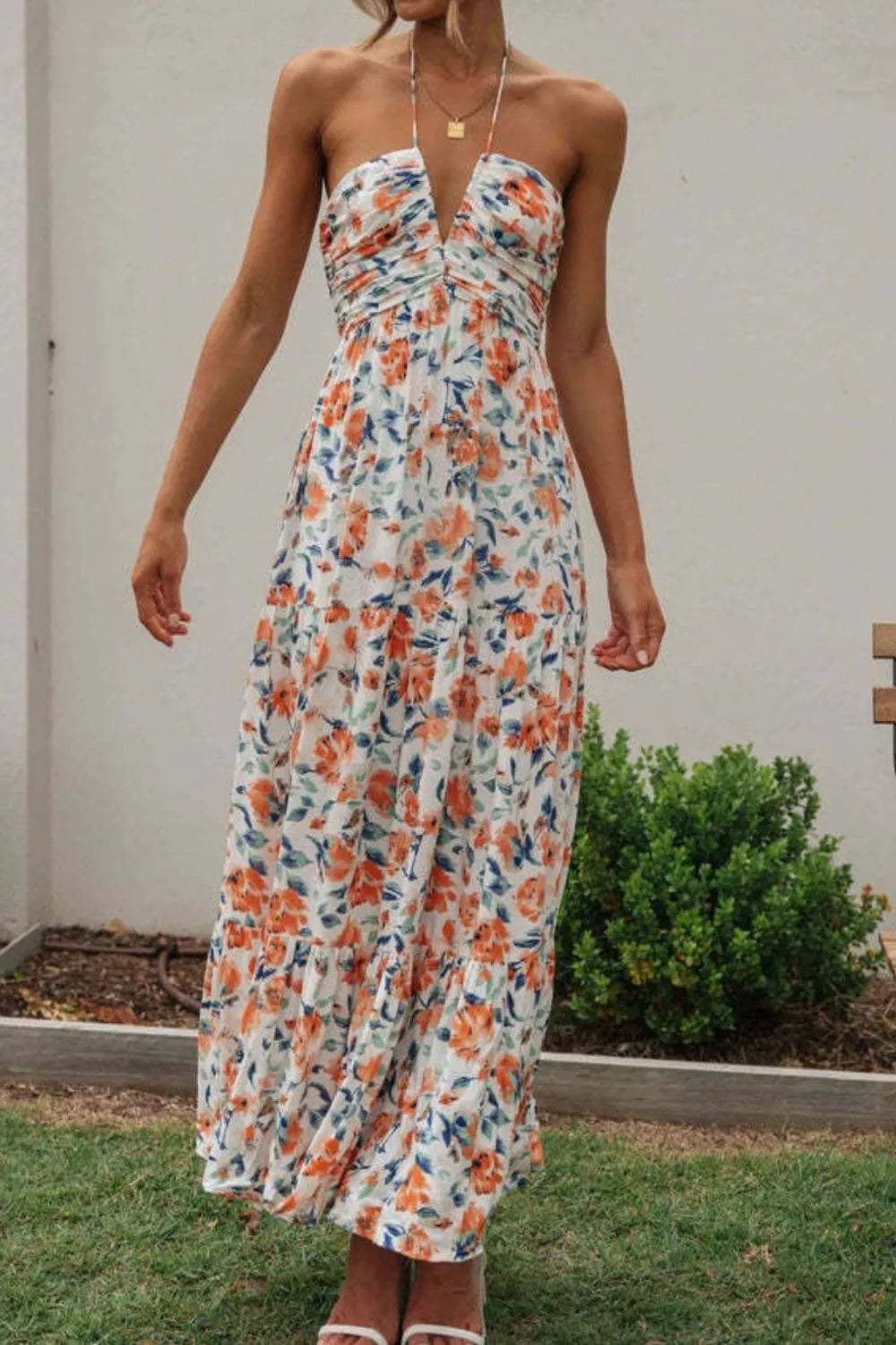 Floral Halter Neck Tiered Maxi Dress - Blushé Belle