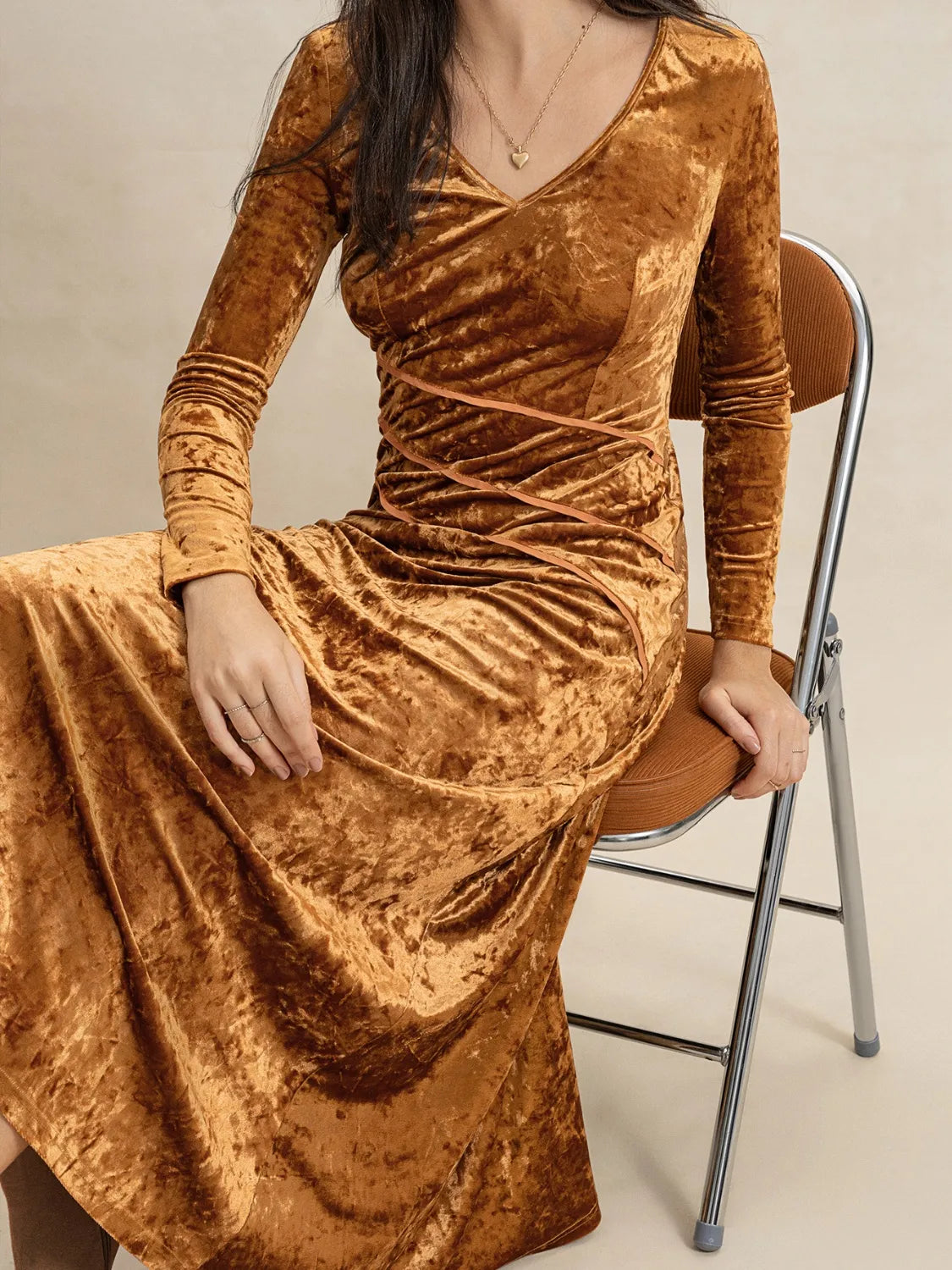 V-Neck Long Sleeve Midi Dress - Blushé Belle