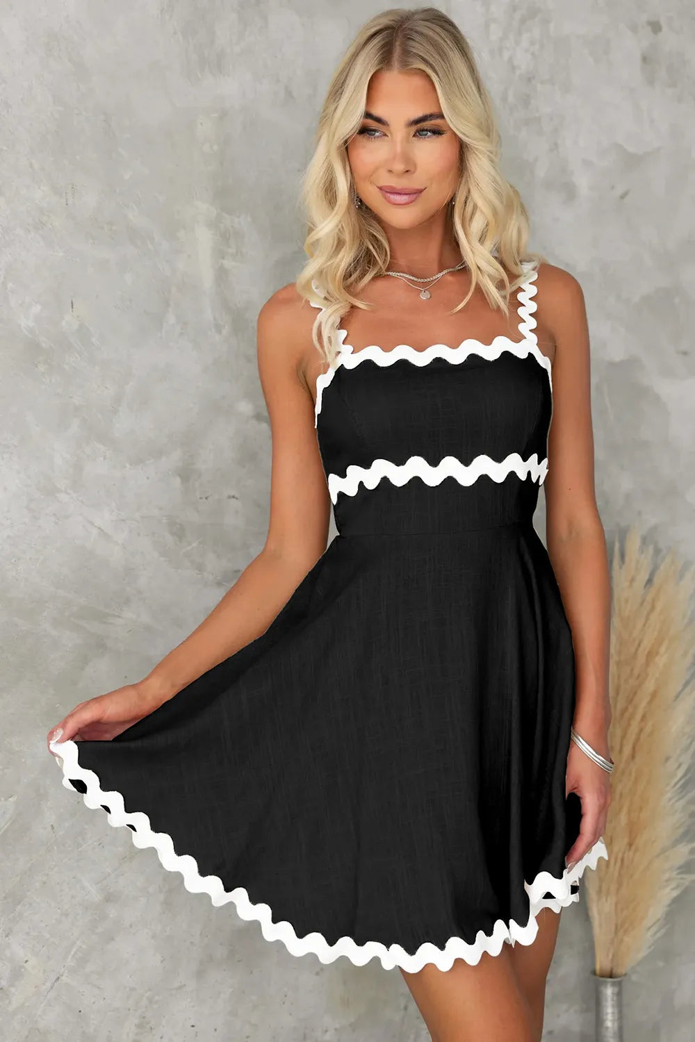 Contrast Trim Square Neck Mini Dress - Blushé Belle