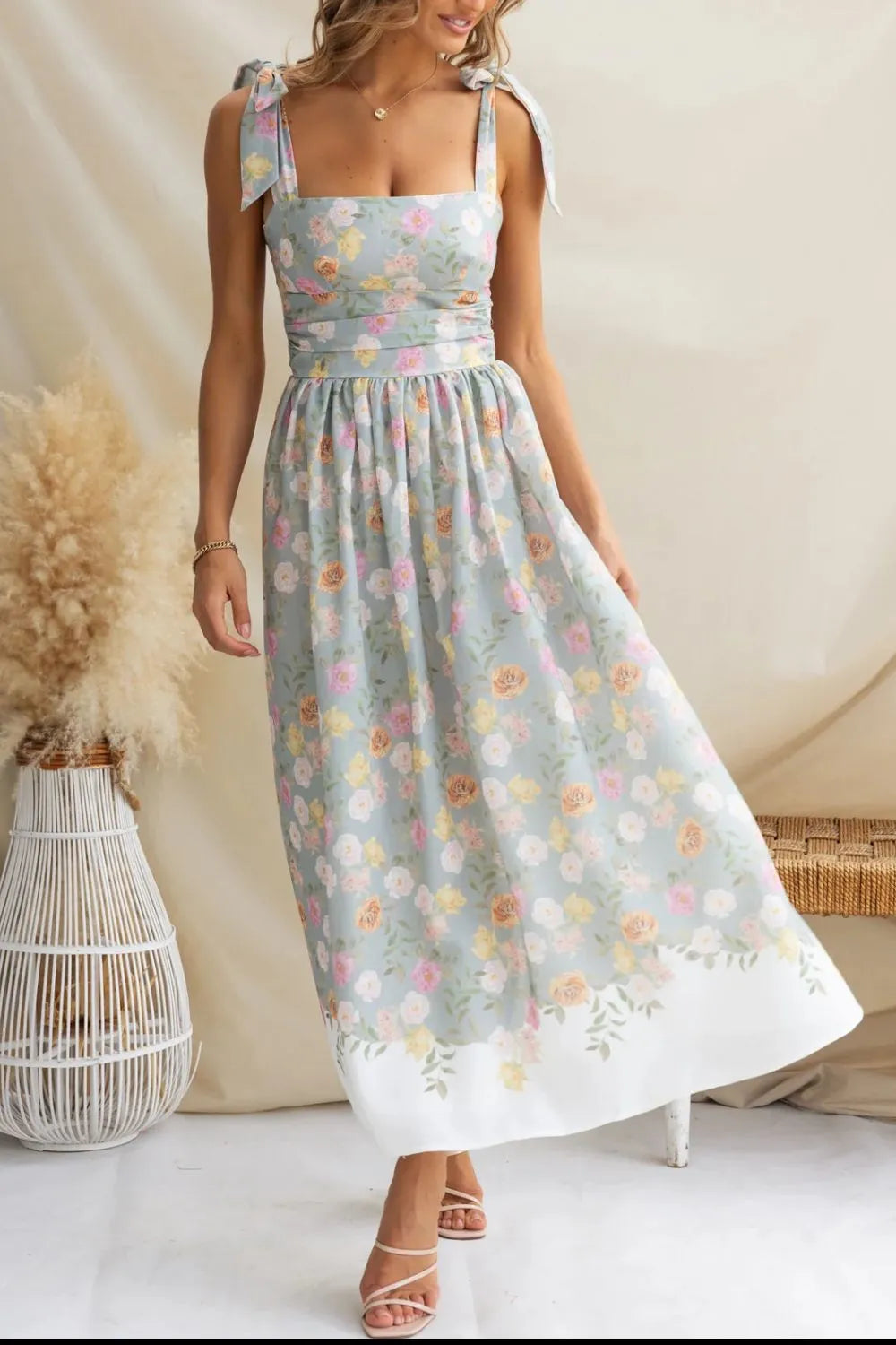 Printed Tie Shoulder Midi Cami Dress - Blushé Belle