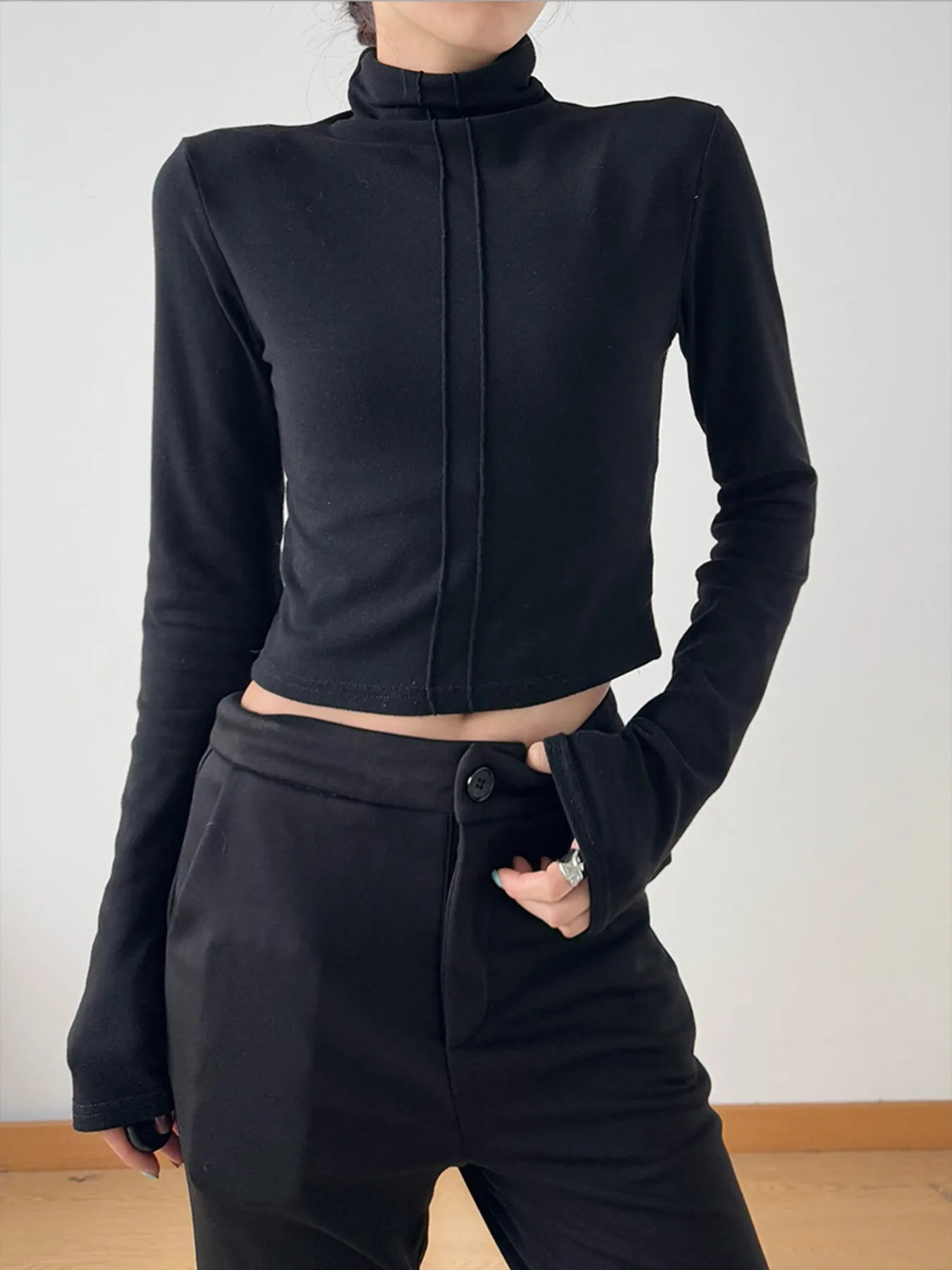 High Neck Long Sleeve Cropped T-Shirt - Blushé Belle