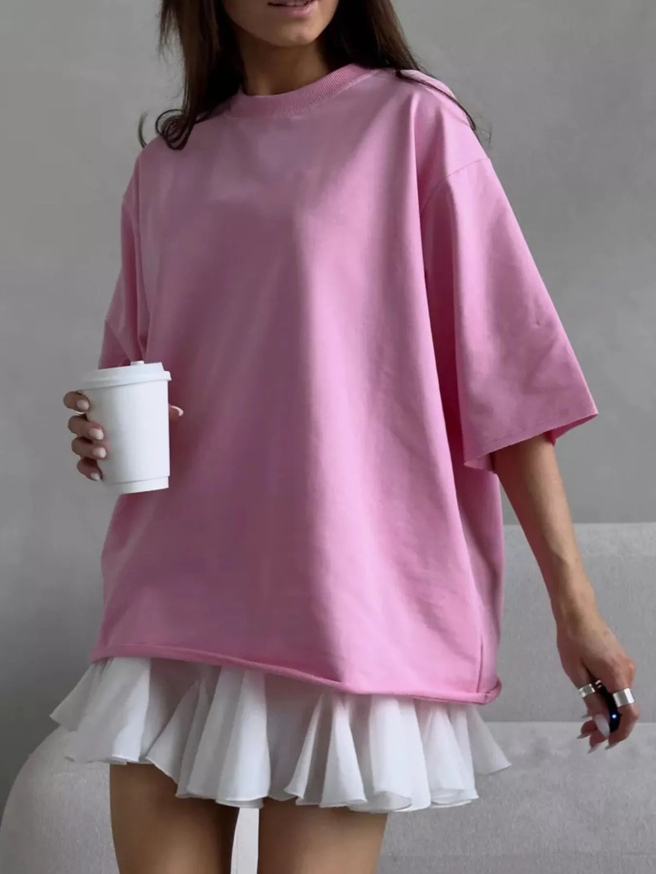 Round Neck Half Sleeve Oversized T-Shirt - Blushé Belle