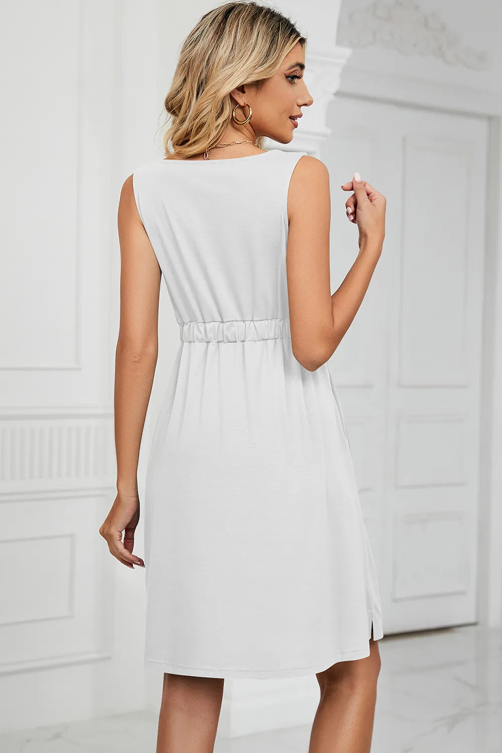 Buttoned Wide Strap Mini Dress - Blushé Belle
