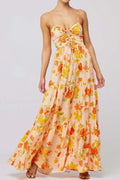 Floral Print Tie Front Tiered Maxi Dress - Blushé Belle