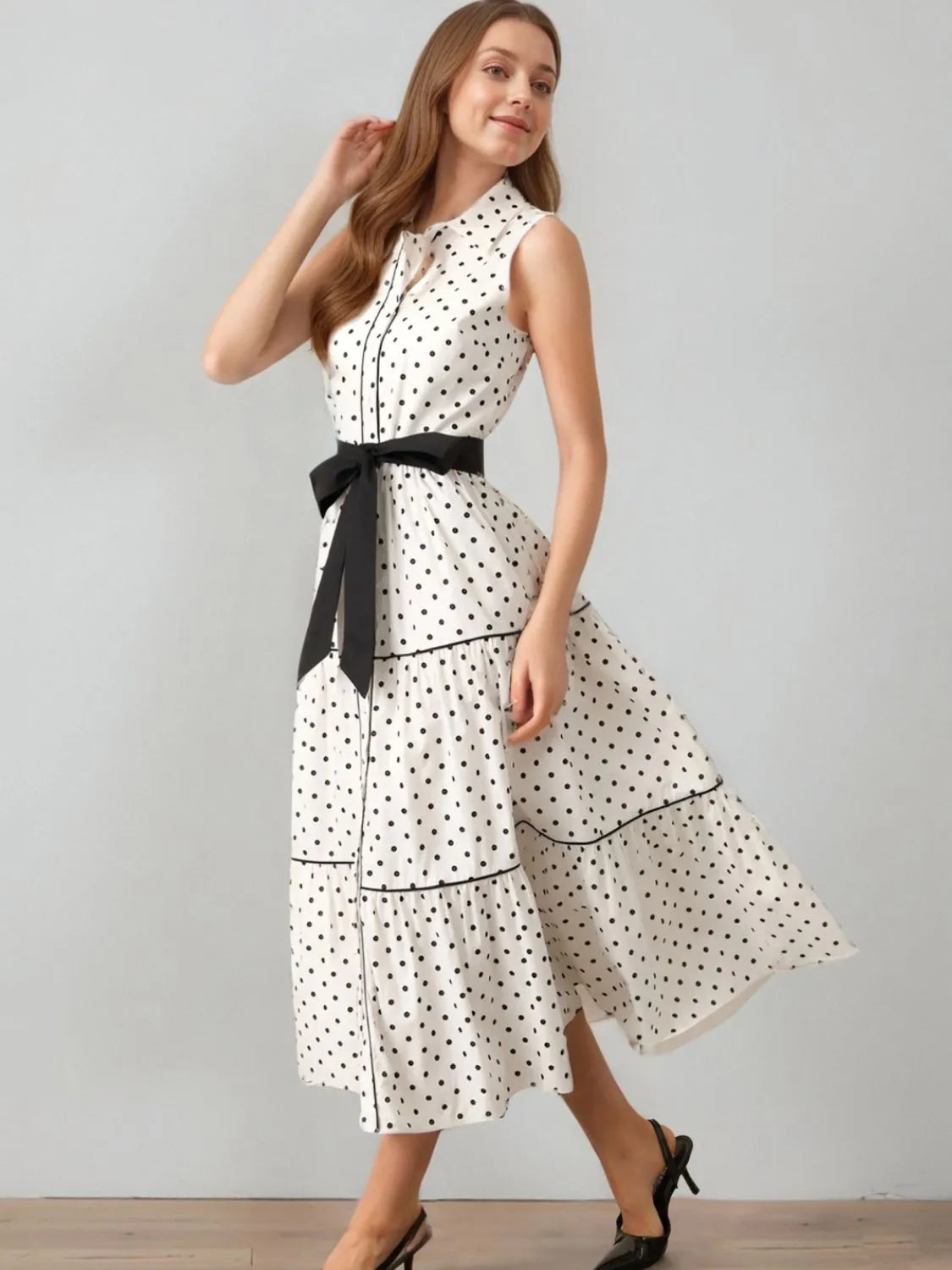 Polka Dot Sleeveless Midi Shirt Dress - Blushé Belle