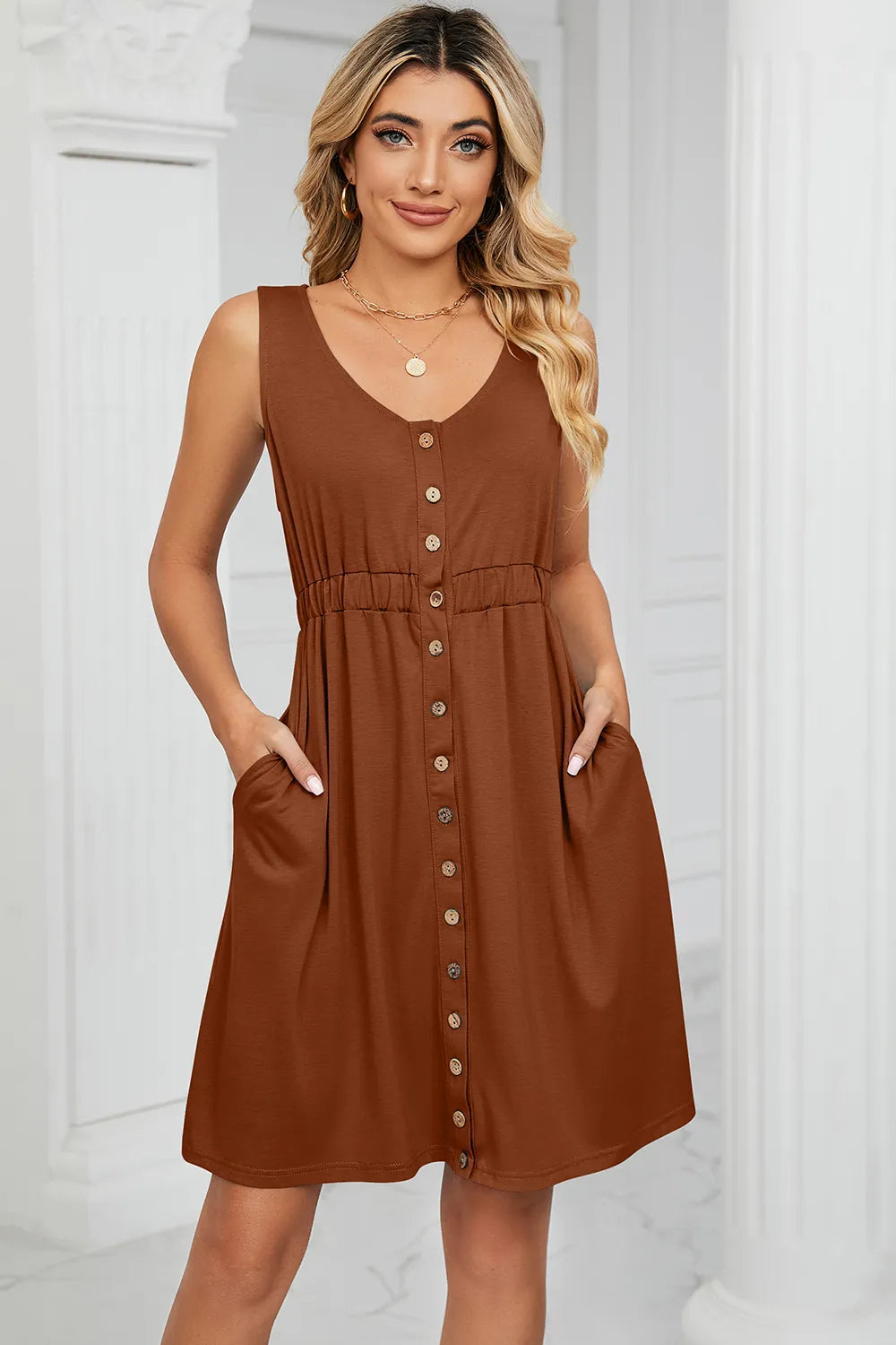 Buttoned Wide Strap Mini Dress - Blushé Belle