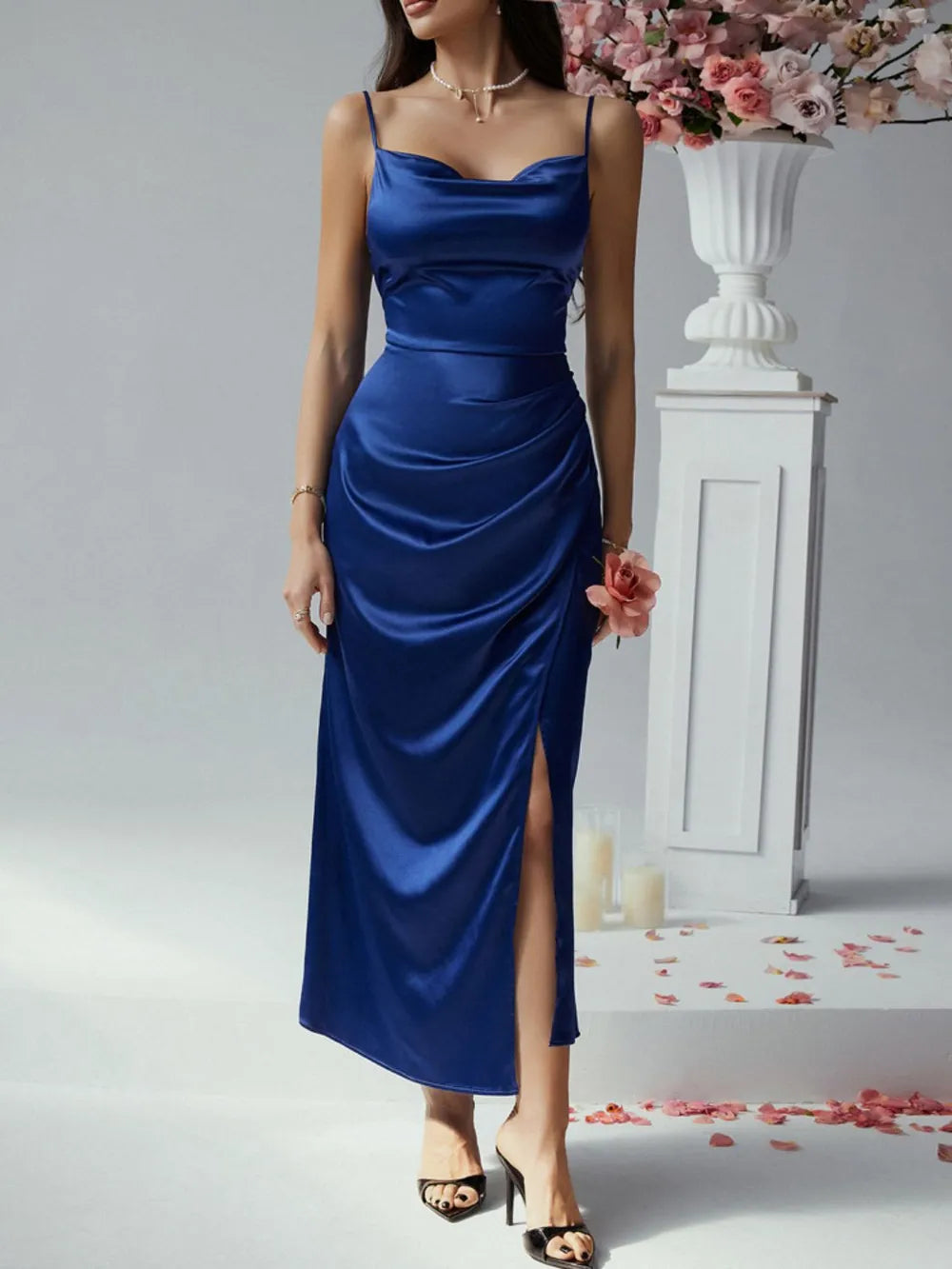 Devine Slit Ruched Maxi Cami Dress - Blushé Belle