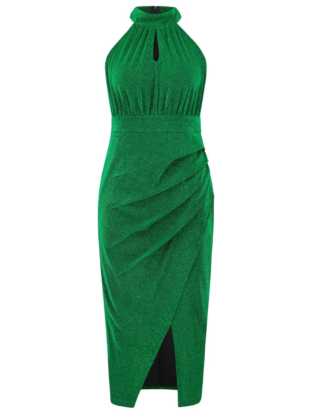 Slit Ruched Mock Neck Sleeveless Dress - Blushé Belle