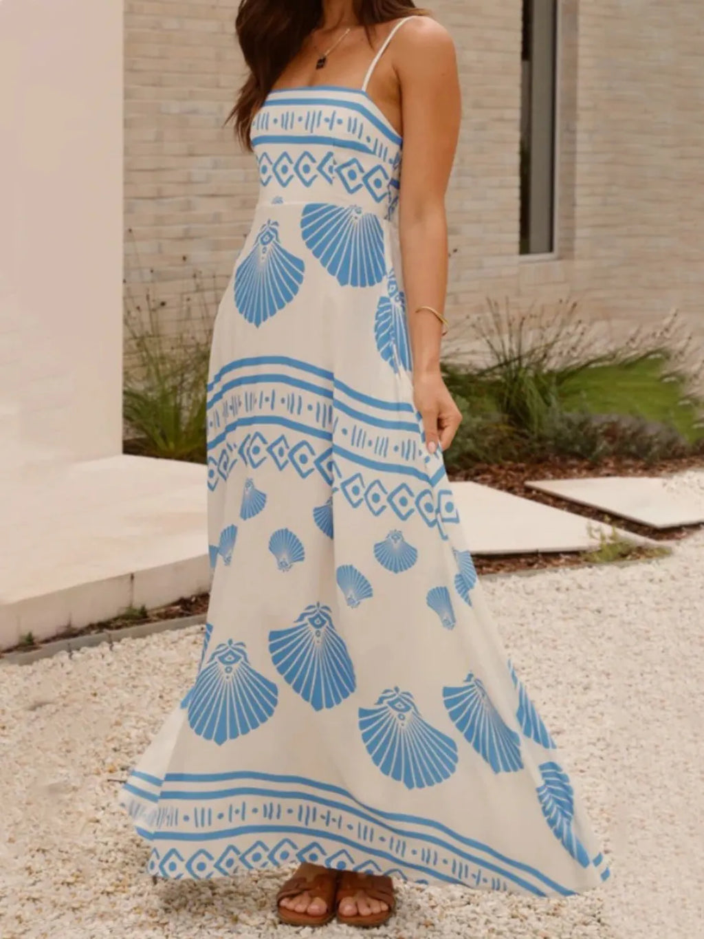 Seashell Print Spaghetti Strap Maxi Dress - Blushé Belle