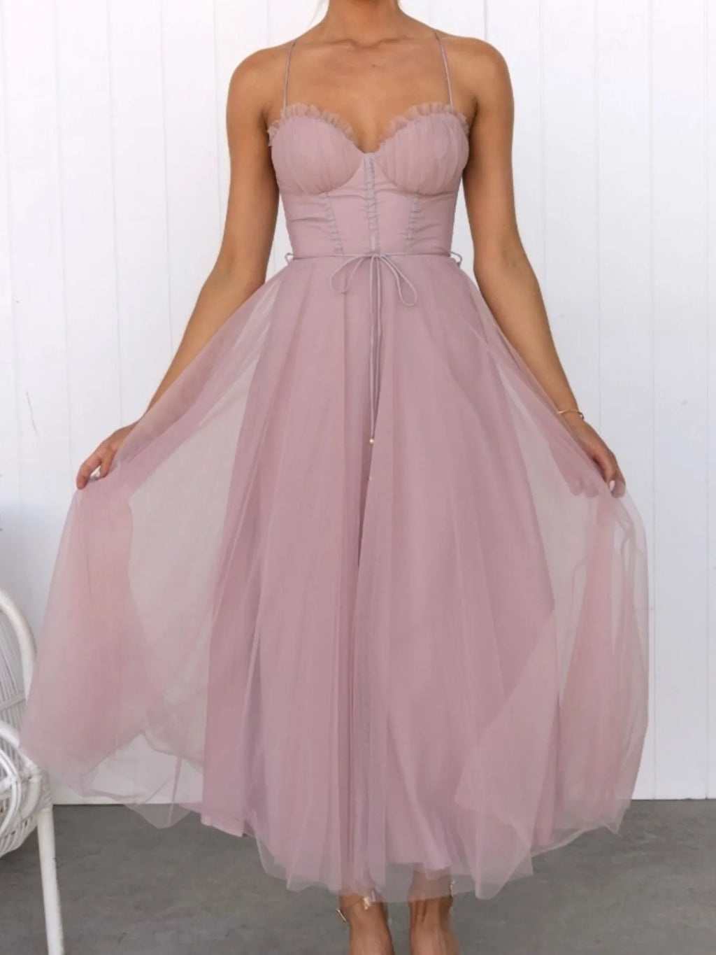 Sweetheart Neck Tulle Midi Dress - Blushé Belle
