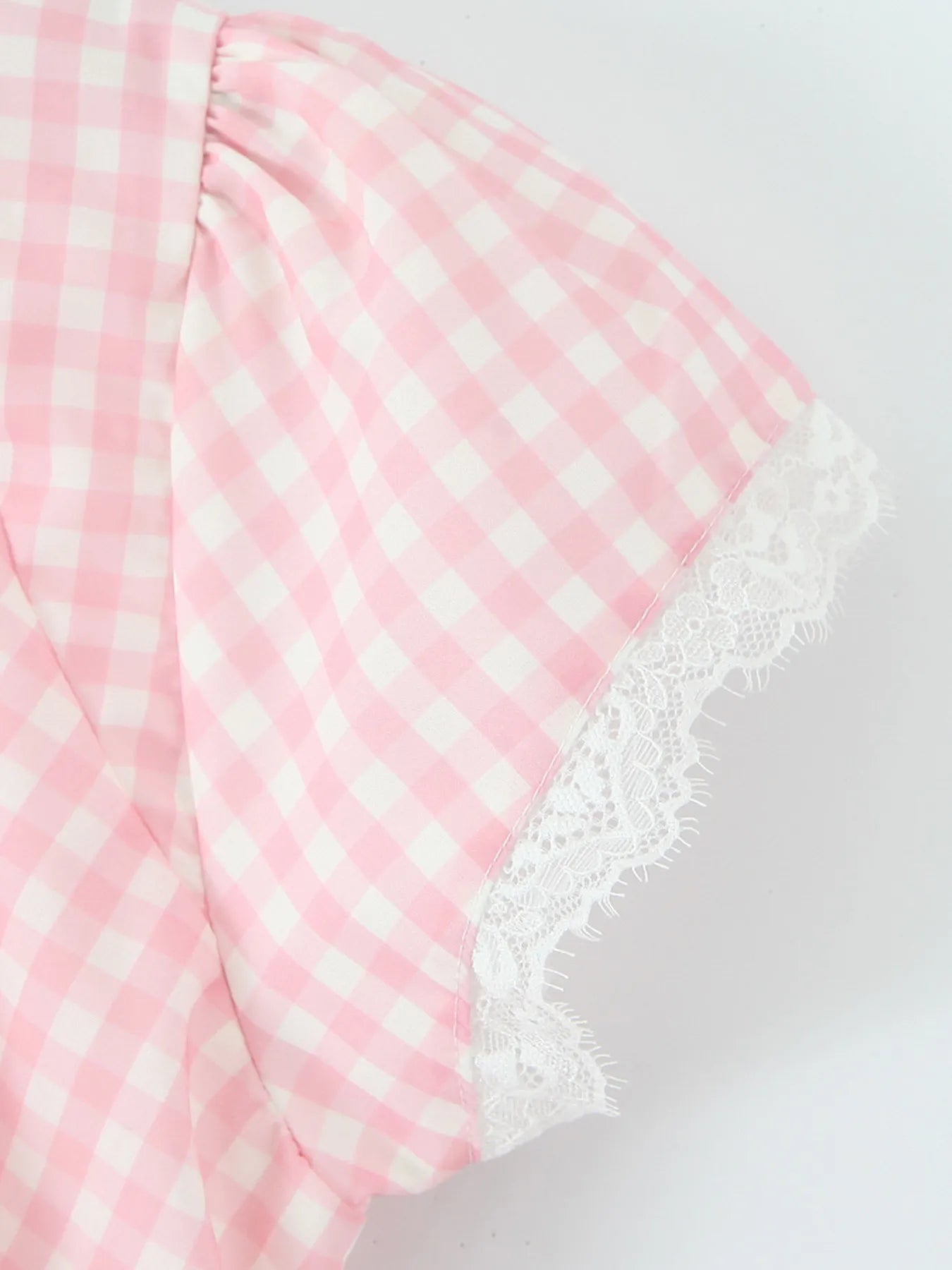 Gingham Ruffle Mini Dress with Lace Trim - Blushé Belle