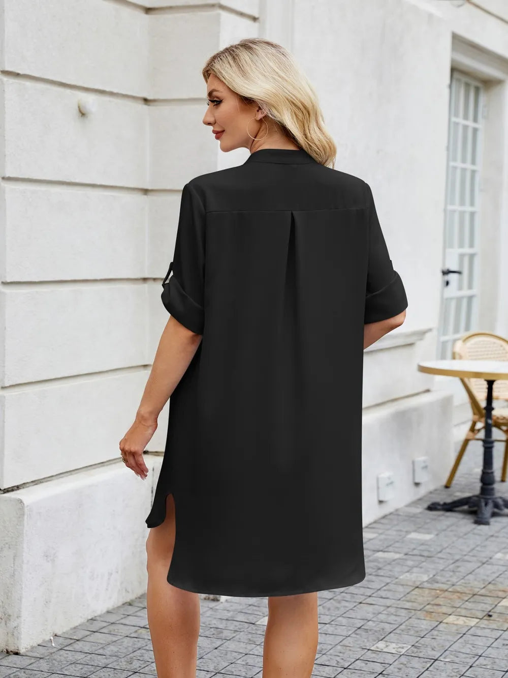 Notched Long Sleeve Mini Shirt Dress - Blushé Belle