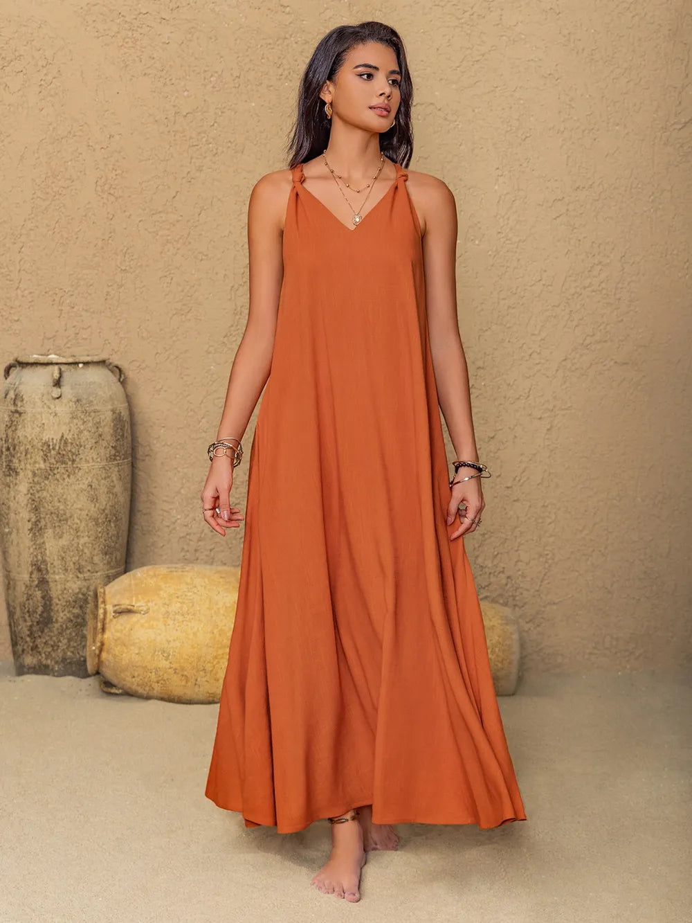 Ruched Twisted Back Sleeveless Maxi Cami Dress - Blushé Belle