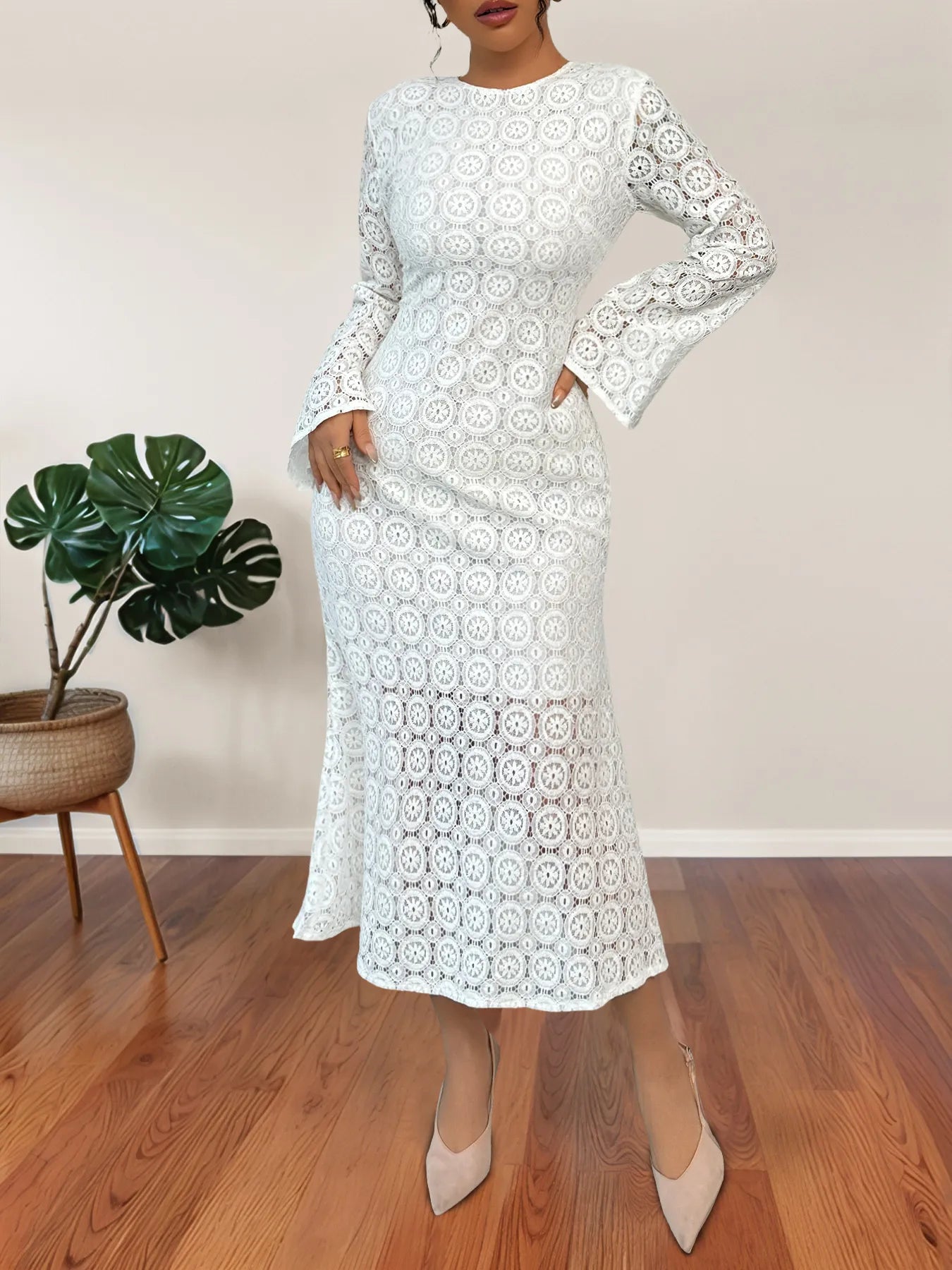 Lace Long Sleeve Midi Dress - Blushé Belle