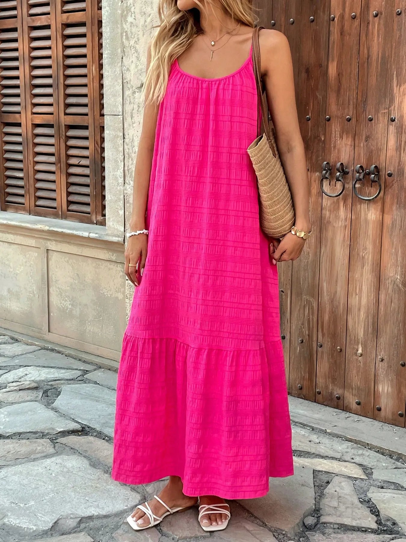 Scoop Neck Tiered Maxi Cami Dress - Blushé Belle
