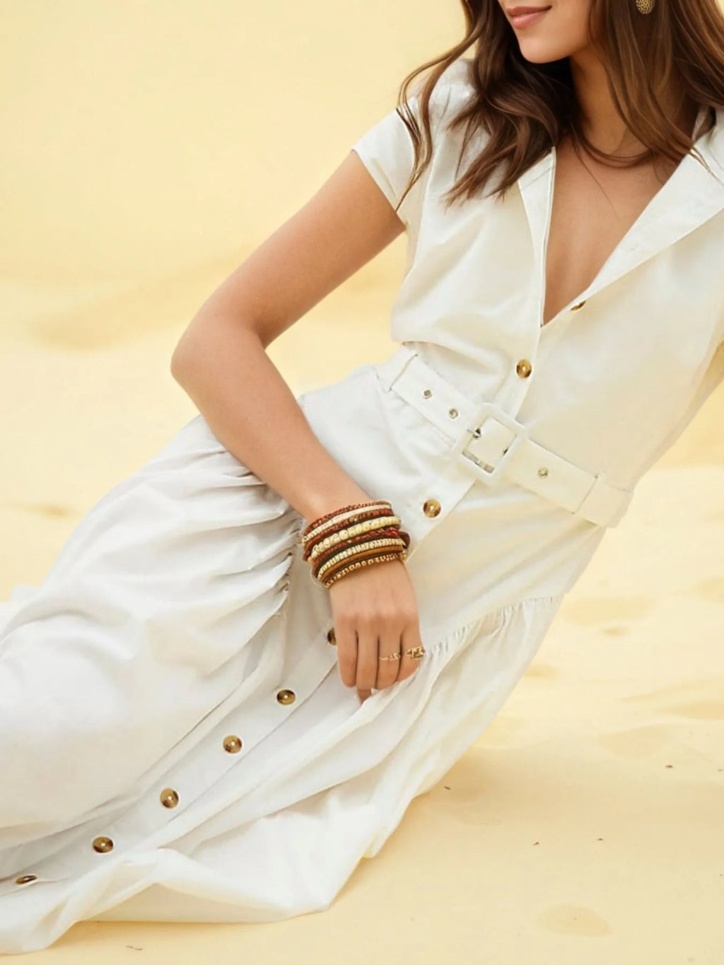 Button-Front Cap Sleeve Midi Shirt Dress - Blushé Belle
