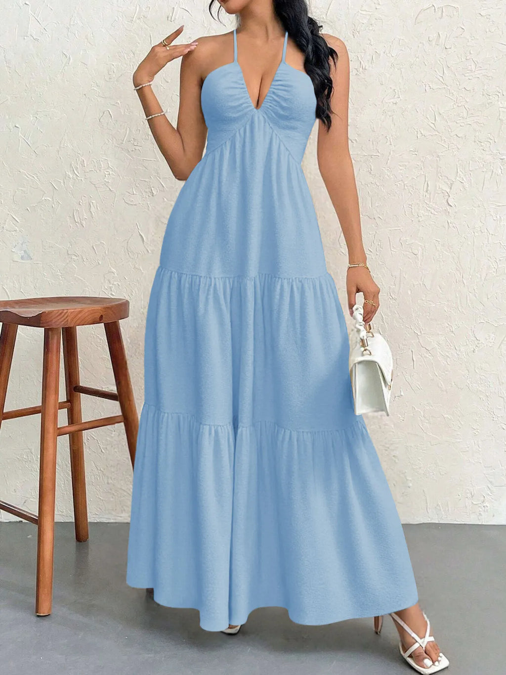 Halter Neck Tiered Maxi Dress - Blushé Belle