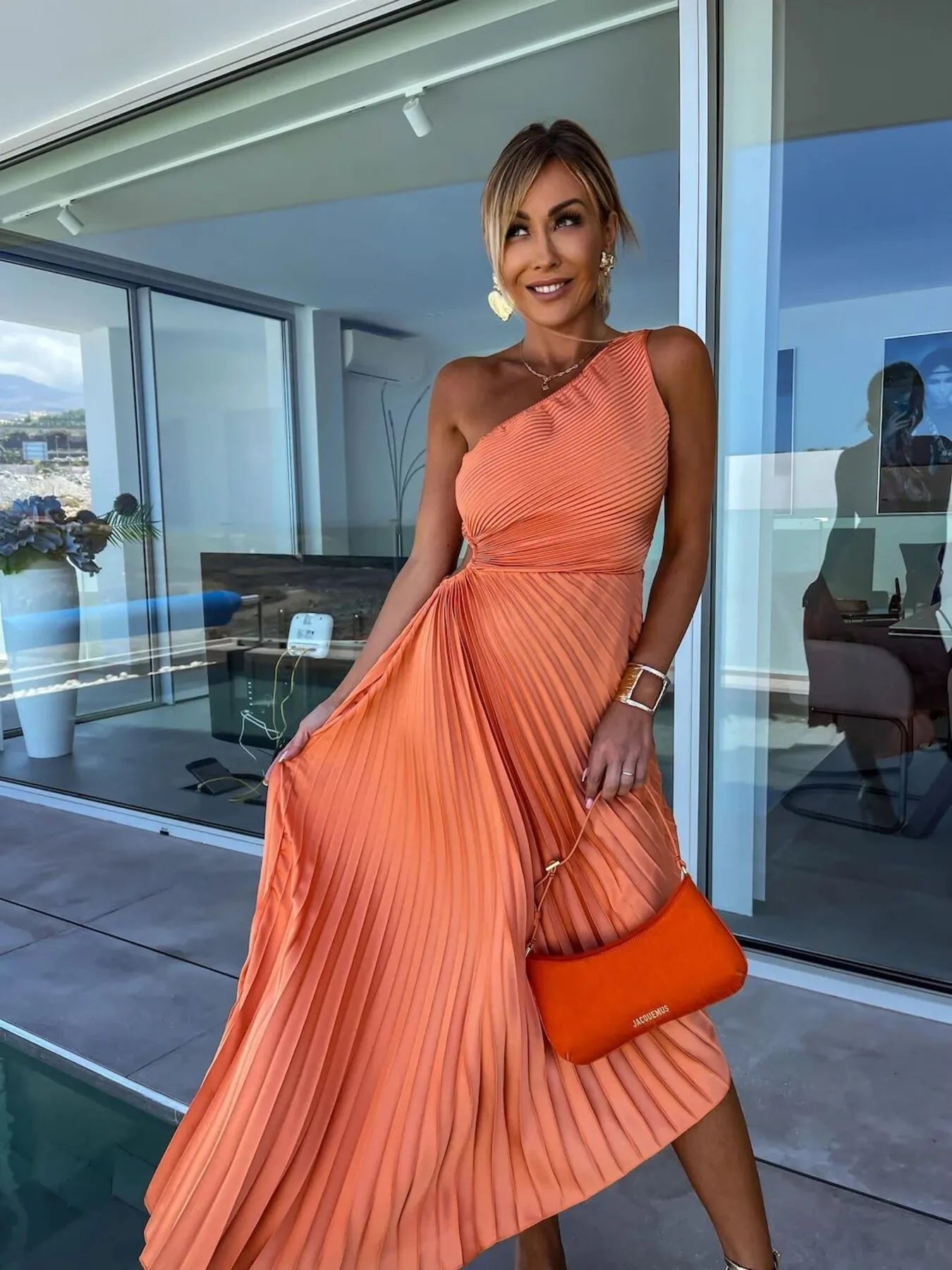 Full Size Single Shoulder Pleated Midi Dress Plus Size - Blushé Belle