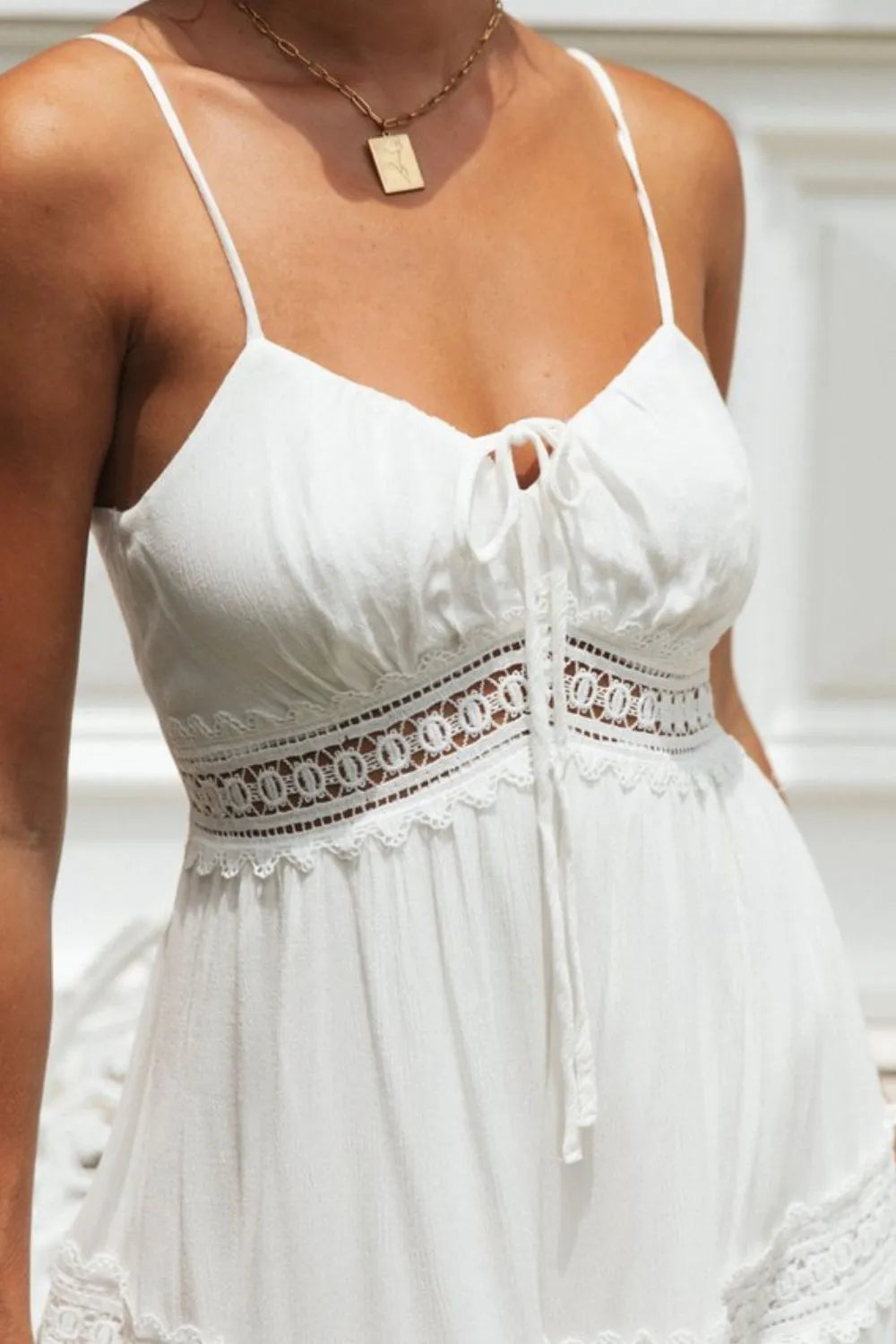 Lace Detail Smocked Midi Cami Dress - Blushé Belle