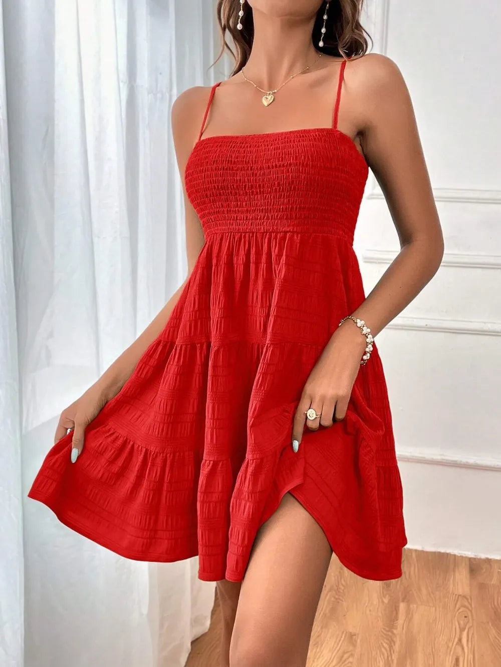 Smocked Tiered Sleeveless Mini Dress - Blushé Belle