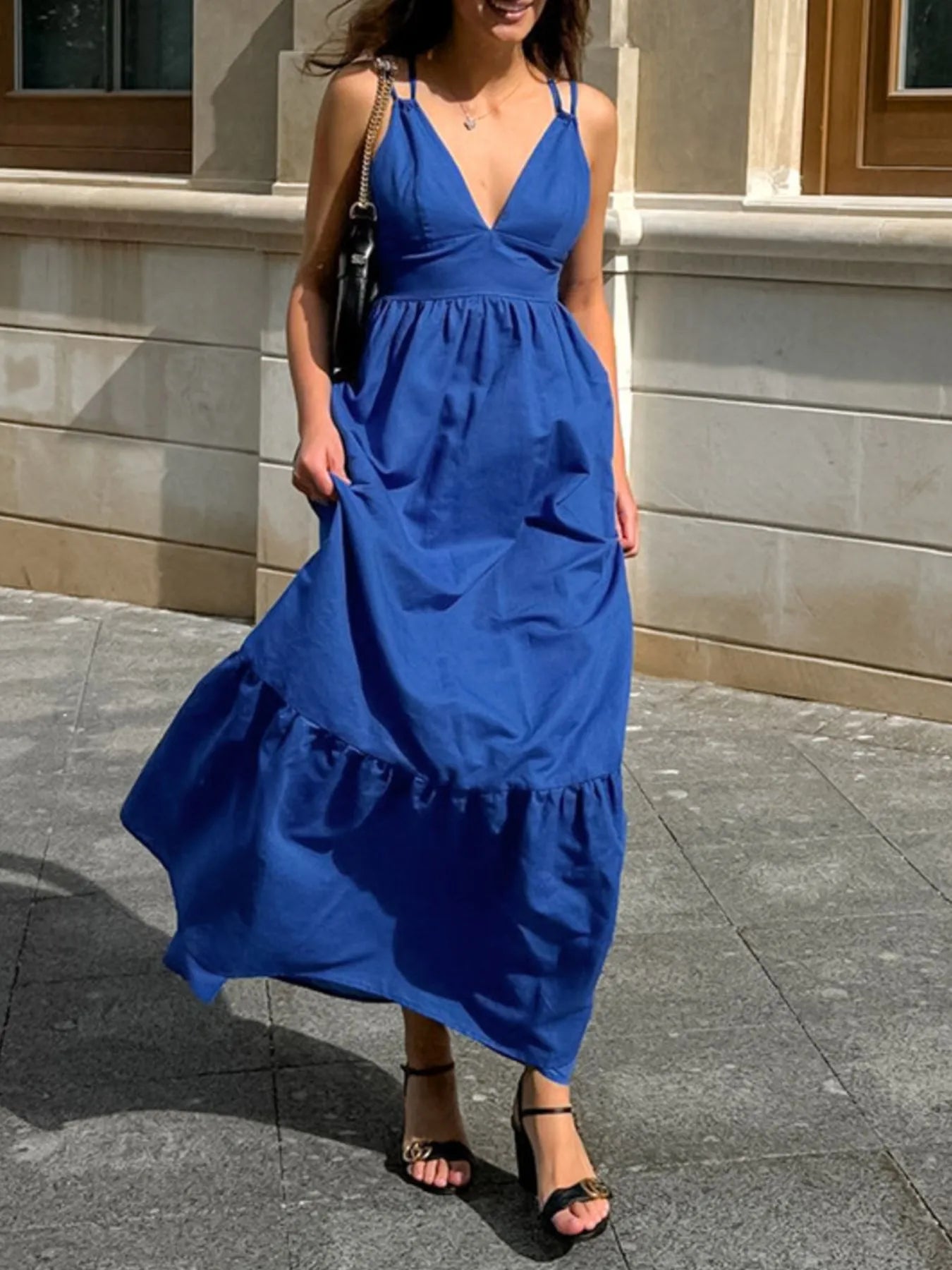 V-Neck Tiered Maxi Cami Dress - Blushé Belle