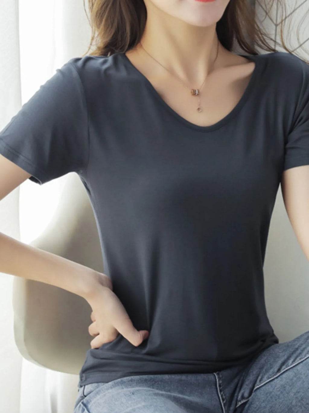 V-Neck Short Sleeve T-Shirt - Blushé Belle